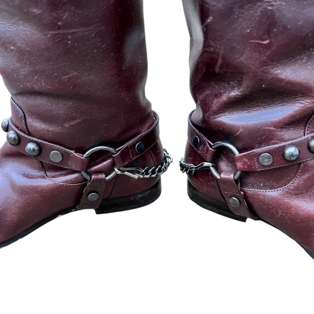 Brown Leather Tall Riding Boots Equestrian Style Size 7.5 Buckle Chain Old Money - Picture 12 of 17